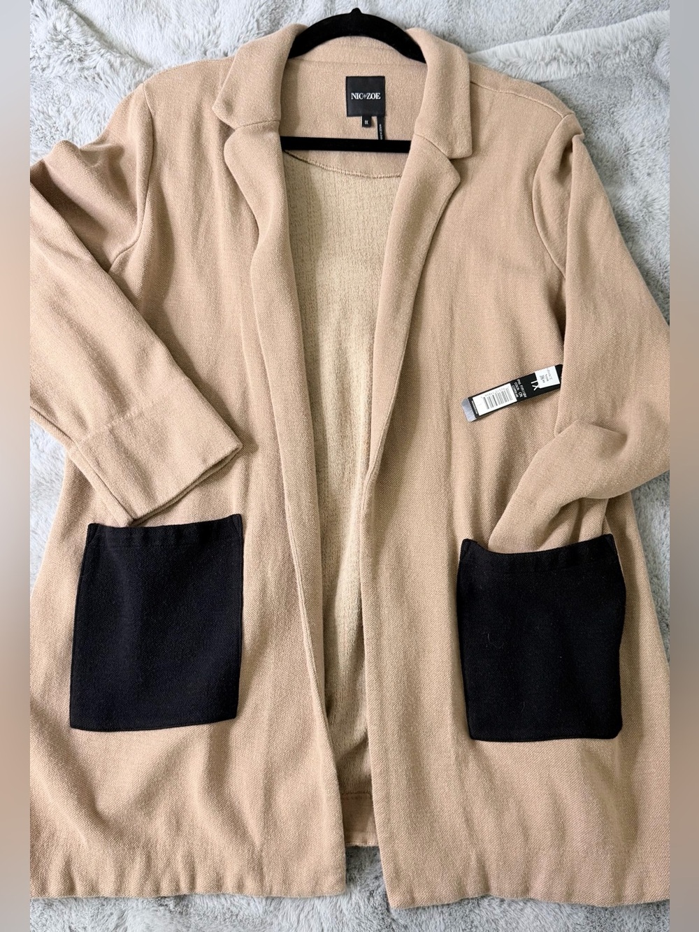 NWT NIC+ZOE Pocket Blazer Open Cardigan Camel Tan Black Colorblock Plus Size 1X